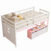 Loft bed with adjustable lights, removable fabric drawers, and safety guardrails for a fun and organized sleeping space.