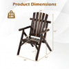Log wood patio chair dimensions with slatted backrest, supporting up to 330 lbs, ideal for deck and backyard use.