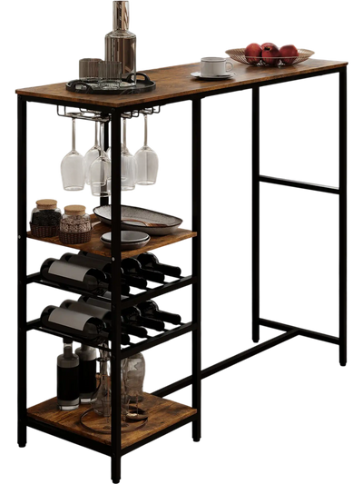 Costway Bar Height Dining Table with Storage Shelves Rustic Brown 463187592 New