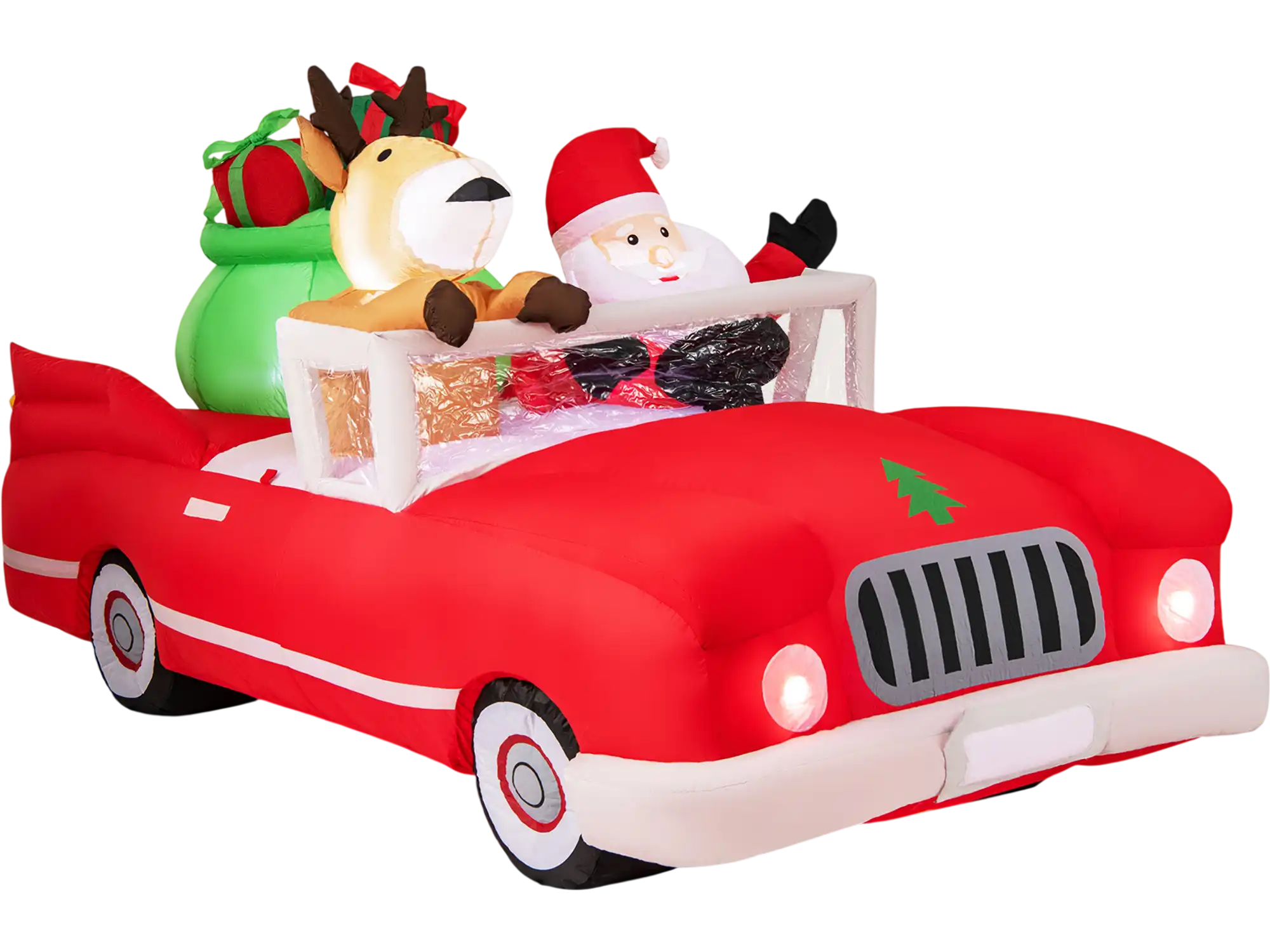 Costway 7.7' Christmas Inflatable Santa Reindeer Red Car w/ Gift Bag 9 LED Lights 58724961 New