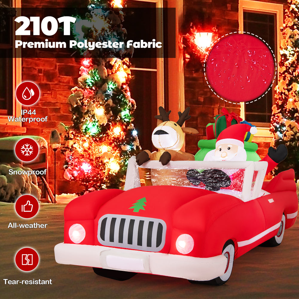 Close-up of the vibrant red car with Santa and reindeer, crafted from tear-resistant 210T polyester fabric for.