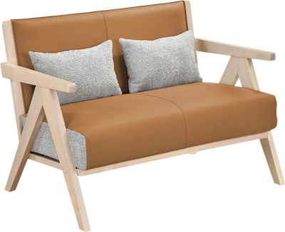Costway Small Space Loveseat Sofa w/ Throw Pillows Rubber Wood Frame Padded Seat 63217257 New