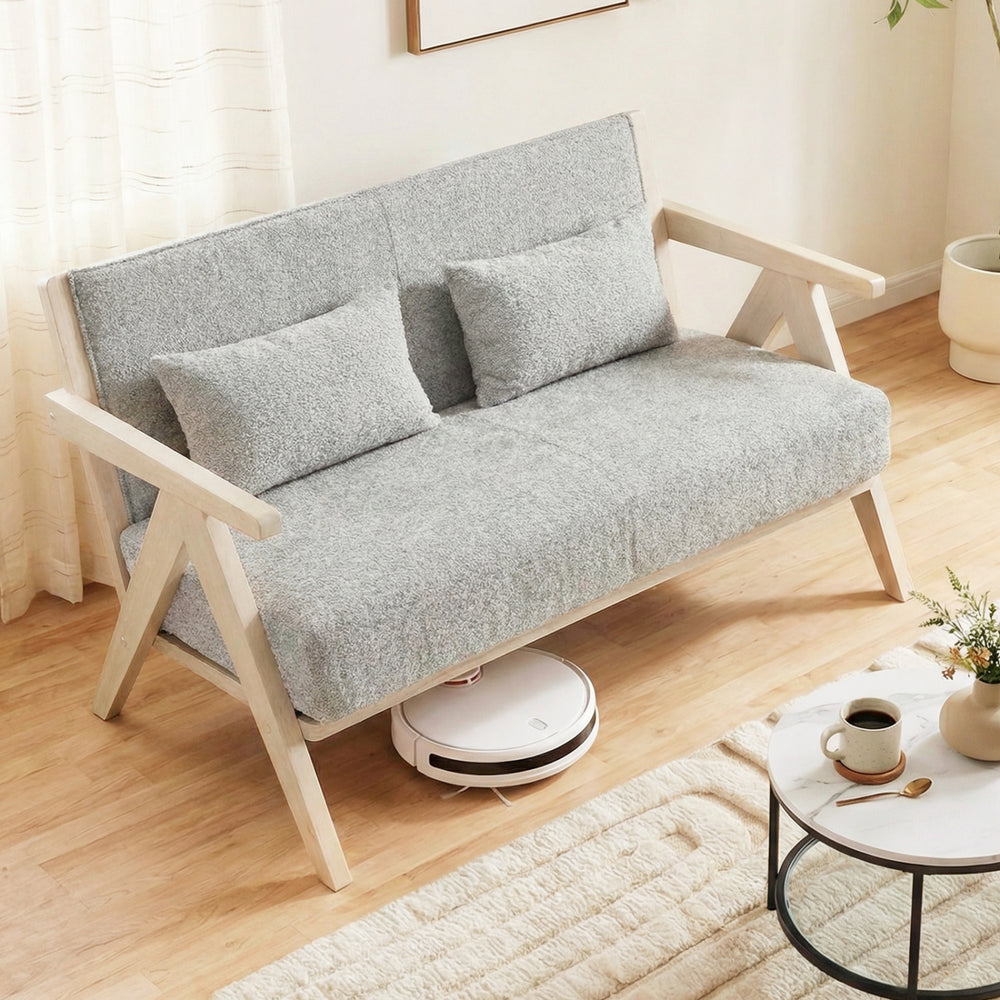 Loveseat Sofa for Small Spaces with Throw Pillows Rubber Wood Frame Padded Seat-Gray - Gallery View 1 of 10