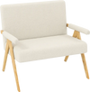 Beige loveseat sofa with upholstered armrests and rubber wood legs, designed for small spaces and comfort.