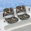 Low back folding padded boat seats in camouflage, featuring waterproof fabric and ergonomic design for outdoor.