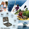 Low back folding padded boat seat in camouflage, waterproof Oxford fabric, ideal for fishing and sightseeing boats.
