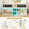 Low loft bed with LED lights, white finish, includes bookcases and storage shelves for kids' organization and play.
