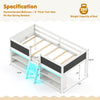 Low loft bed with LED lights, bookcases, and storage shelves in white, designed for kids' rooms and play areas.
