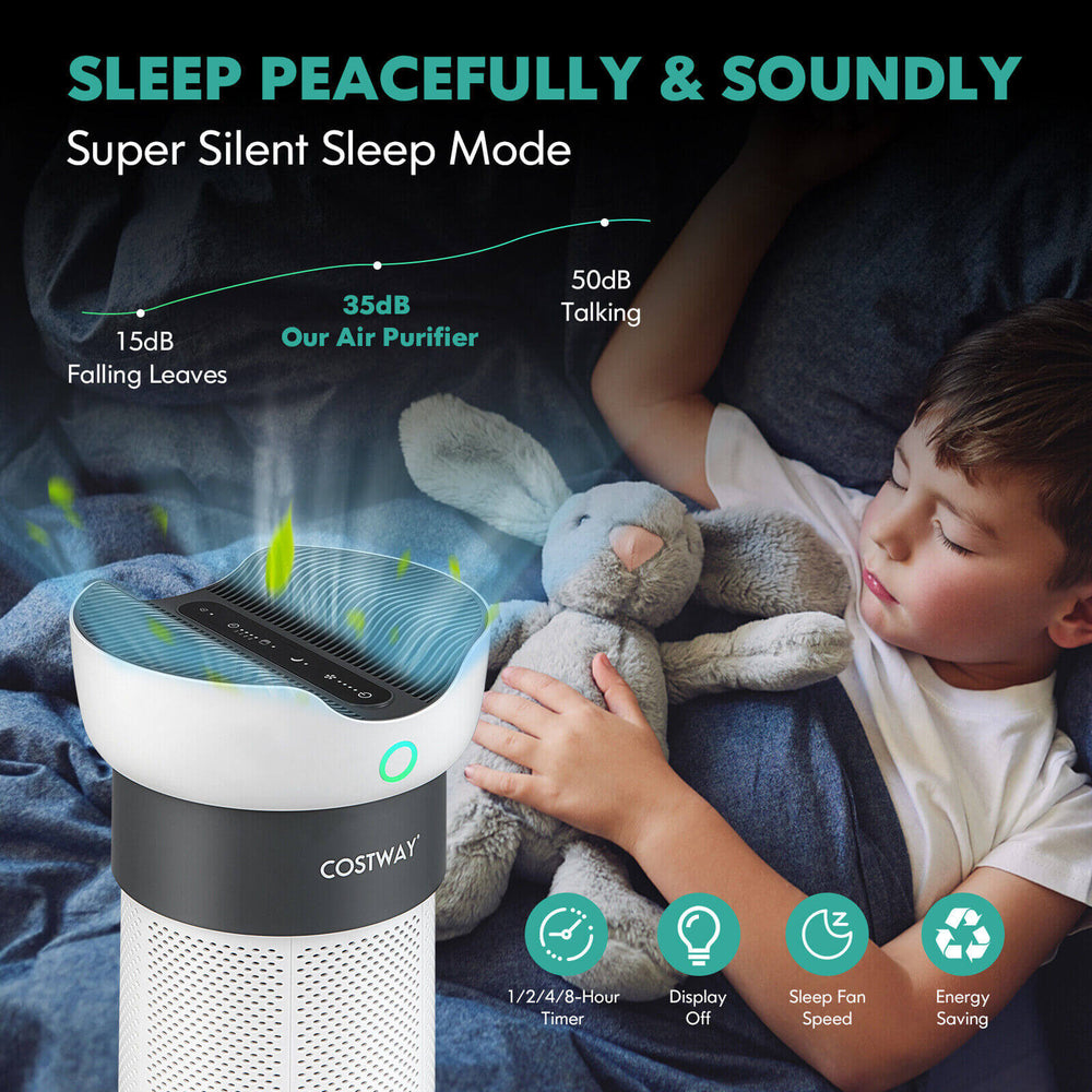 Air purifier with sleep mode and smart touch panel, ideal for home office up to 1300 sq ft, ensuring quiet operation.