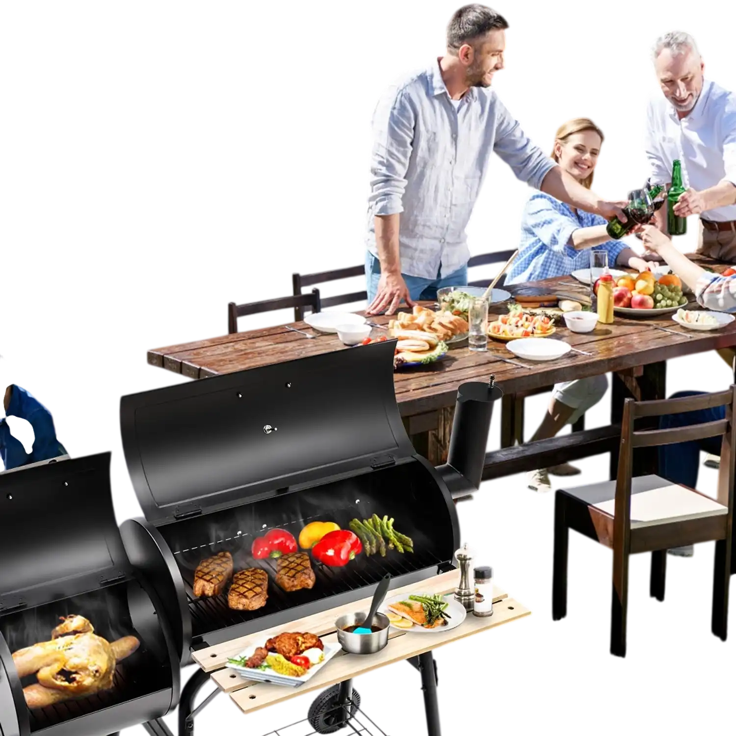 Costway Low Smoke Outdoor BBQ Grill Steel Barbecue Cooker with Firebox 17423931 New