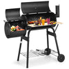 Low Smoke Outdoor BBQ Grill with steel firebox and side shelf, ideal for outdoor cooking and barbecuing.