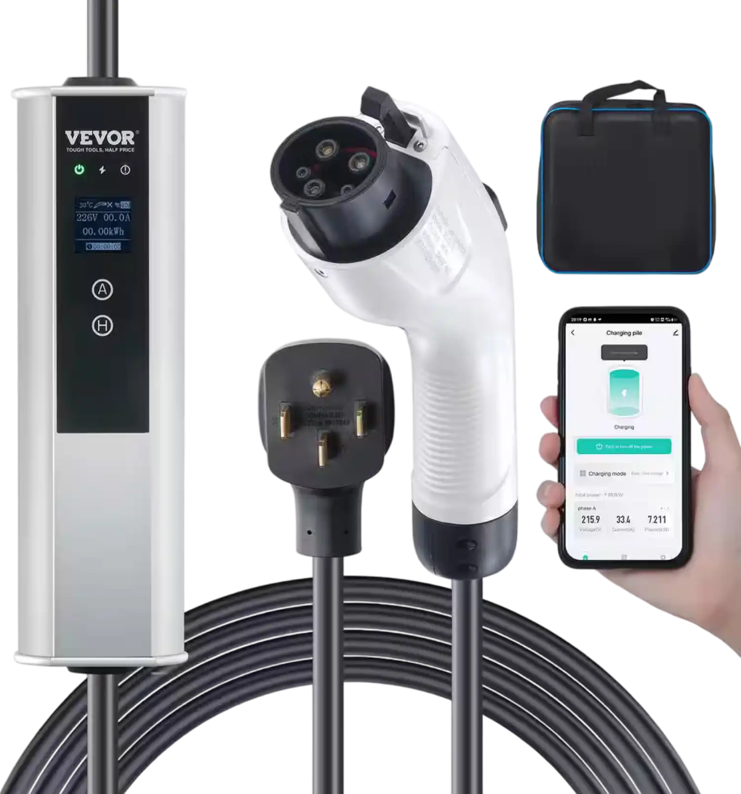 Vevor Level 2 Portable EV Charger 40A 240V with 25 Ft Charging Cable N14-50P Adjustable Current New