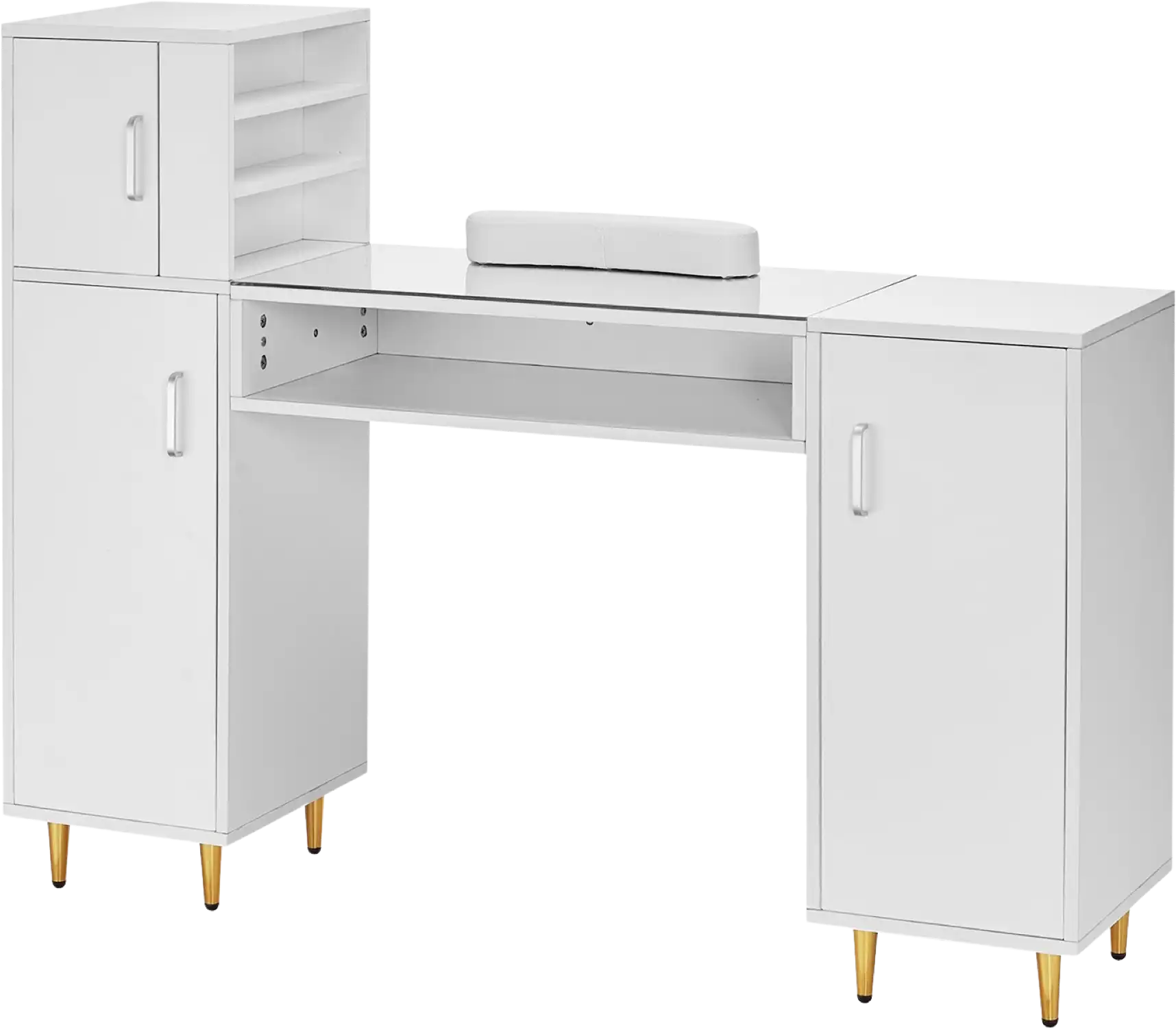 Vevor Manicure Table Glass Top Nail Station with Storage Cabinets Acetone-Resistant New