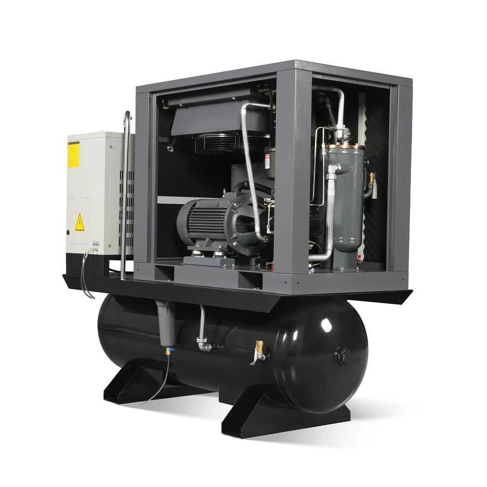 15HP Combined Rotary Screw Air Compressor with Dryer & 105-Gal ASME Tank | 45 CFM,  116 PSI,  230V 3-Phase - Industrial Grade