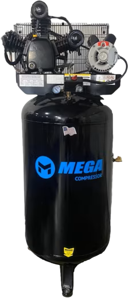 Mega Compressor MP-6580V2 Air Compressor 2 Stage 80 Gallon 5 HP 175 PSI 208/230V Single Phase Electric Start New