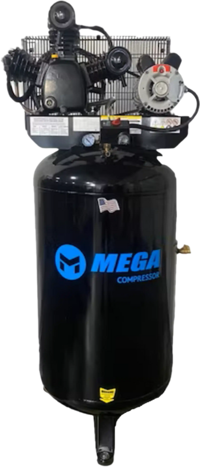 Mega Compressor MP-6580V2 Air Compressor 2 Stage 80 Gallon 5 HP 175 PSI 208/230V Single Phase Electric Start New