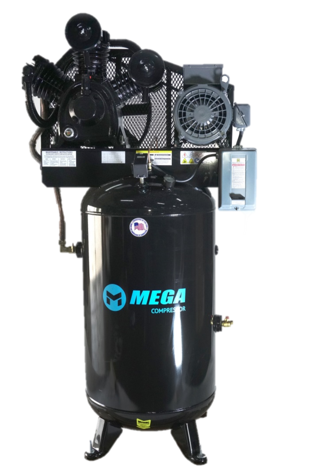 Mega Compressor MP-7580VM10U Two Stage Air Compressor with 7.5 HP Pump 680 RPM 80 Gallon 220V 1-Phase Electric Start New