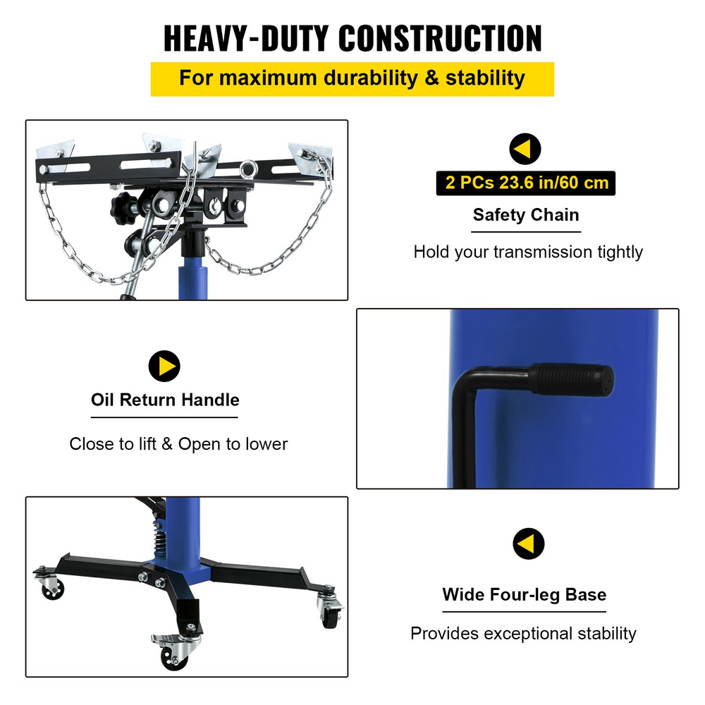 Vevor Transmission Floor Jack 1100 lbs Capacity Hydraulic Telescopic 2 Stage With Foot Pedal Blue New