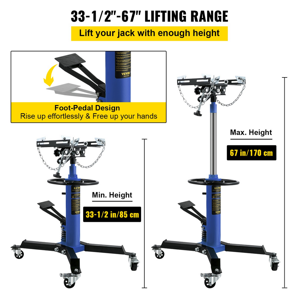 Vevor Transmission Floor Jack 1100 lbs Capacity Hydraulic Telescopic 2 Stage With Foot Pedal Blue New