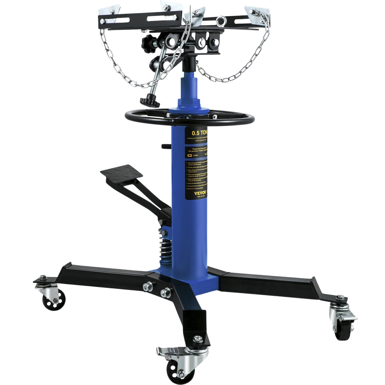 Vevor Transmission Floor Jack 1100 lbs Capacity Hydraulic Telescopic 2 Stage With Foot Pedal Blue New