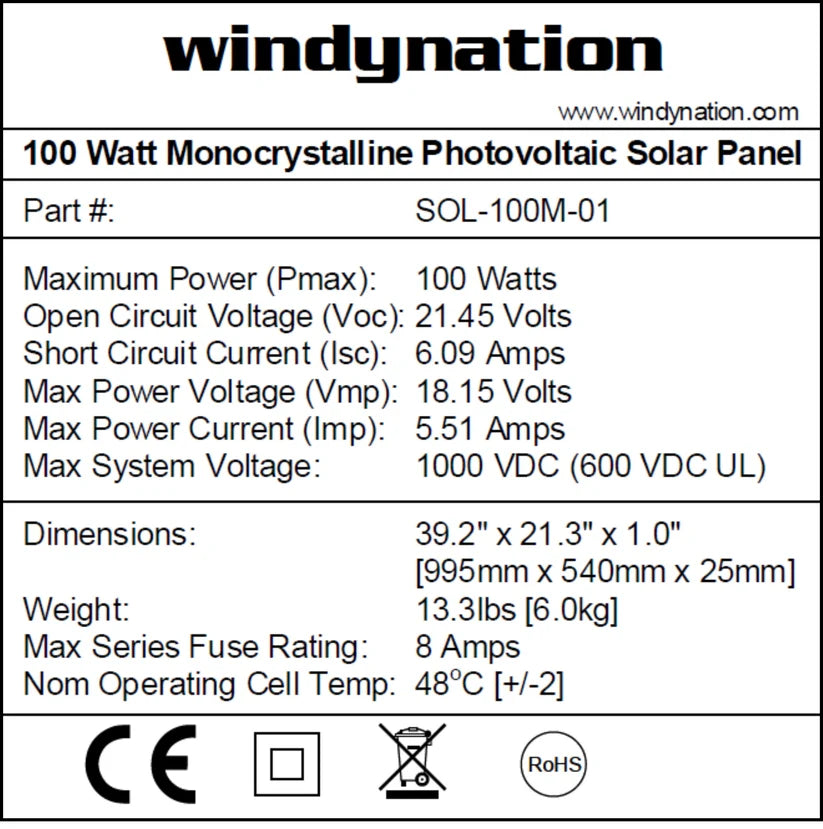 WindyNation MSPK-100W-15 Solar Panel Complete Kit 100W P30L LCD Controller with 1500W VertaMax Power Inverter for 12 Volt Battery Systems New
