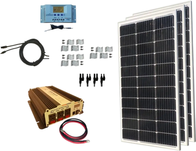WindyNation MSPK-300W-15 Solar Panel Complete Kit P30L LCD Controller with  1500W VertaMax Power Inverter for 12 Volt Battery Systems New