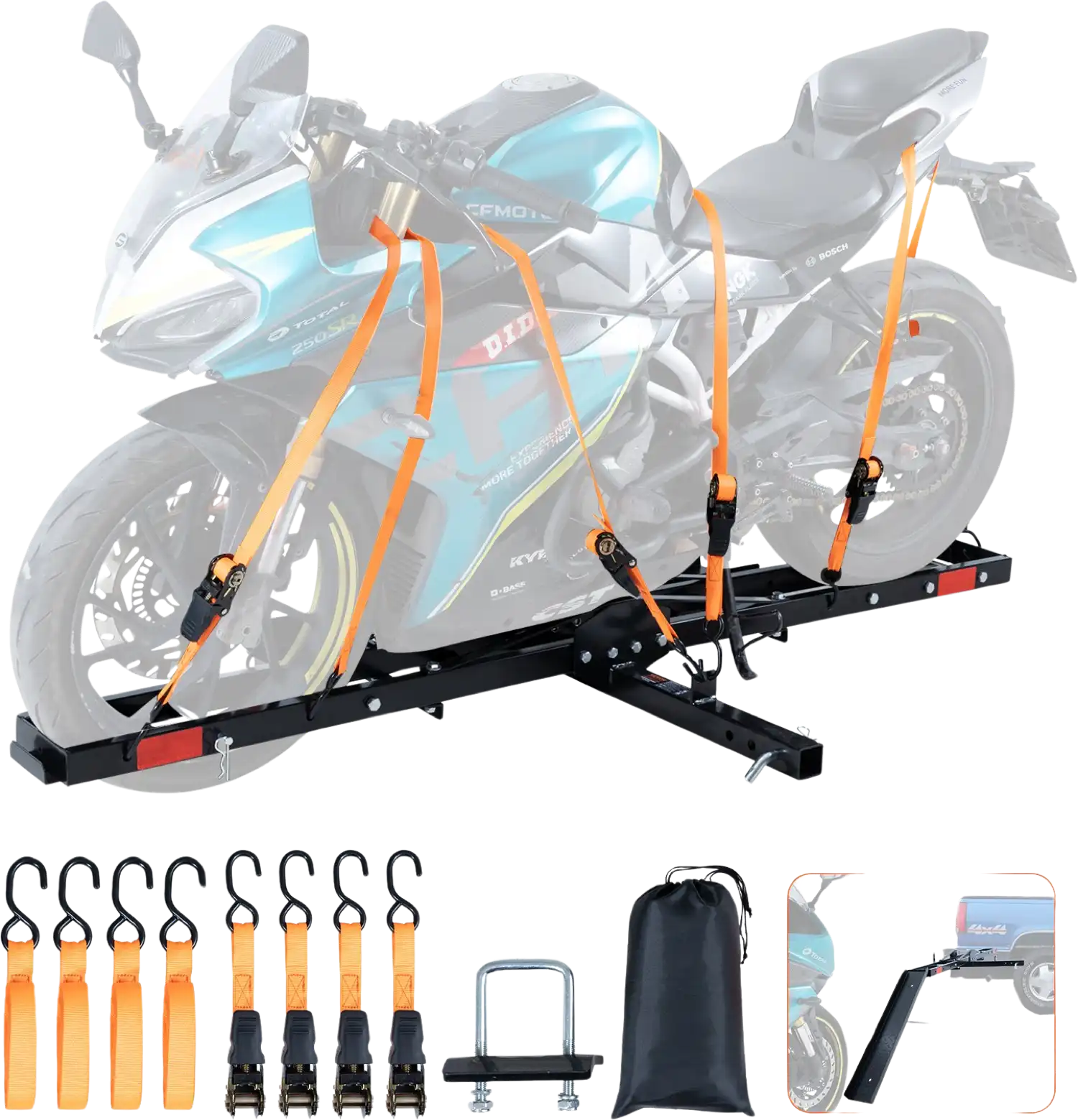 Vevor Motorcycle Scooter Dirt Bike Carrier 600 lbs Hitch Mount with Ramp Holds 1 New