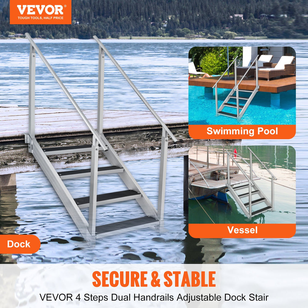 Vevor Dock Ladder 30"-38" Adjustable Height 500 Lbs. Load Capacity 4 Steps Aluminum New