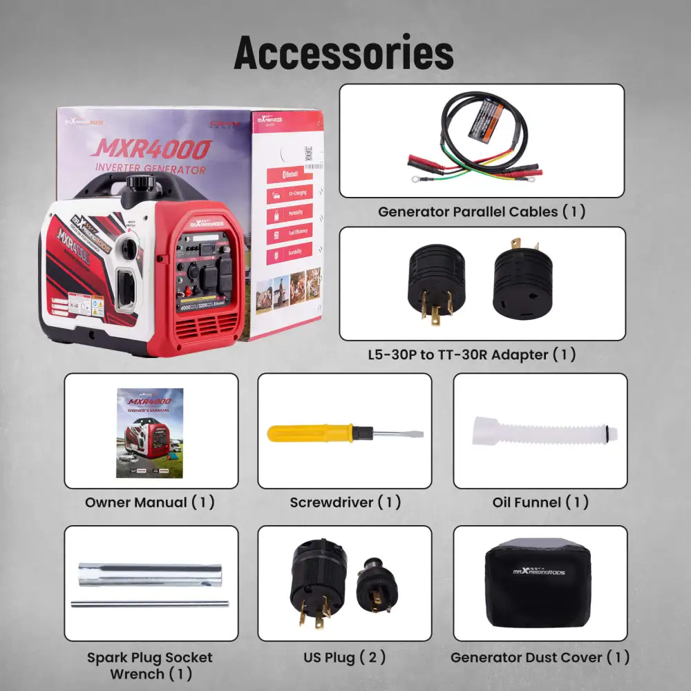 Maxpeedingrods MXR4000-US Gas Inverter Generator 3200W/4000W Low THD Parallel RV Ready with CO Alert App Monitoring New