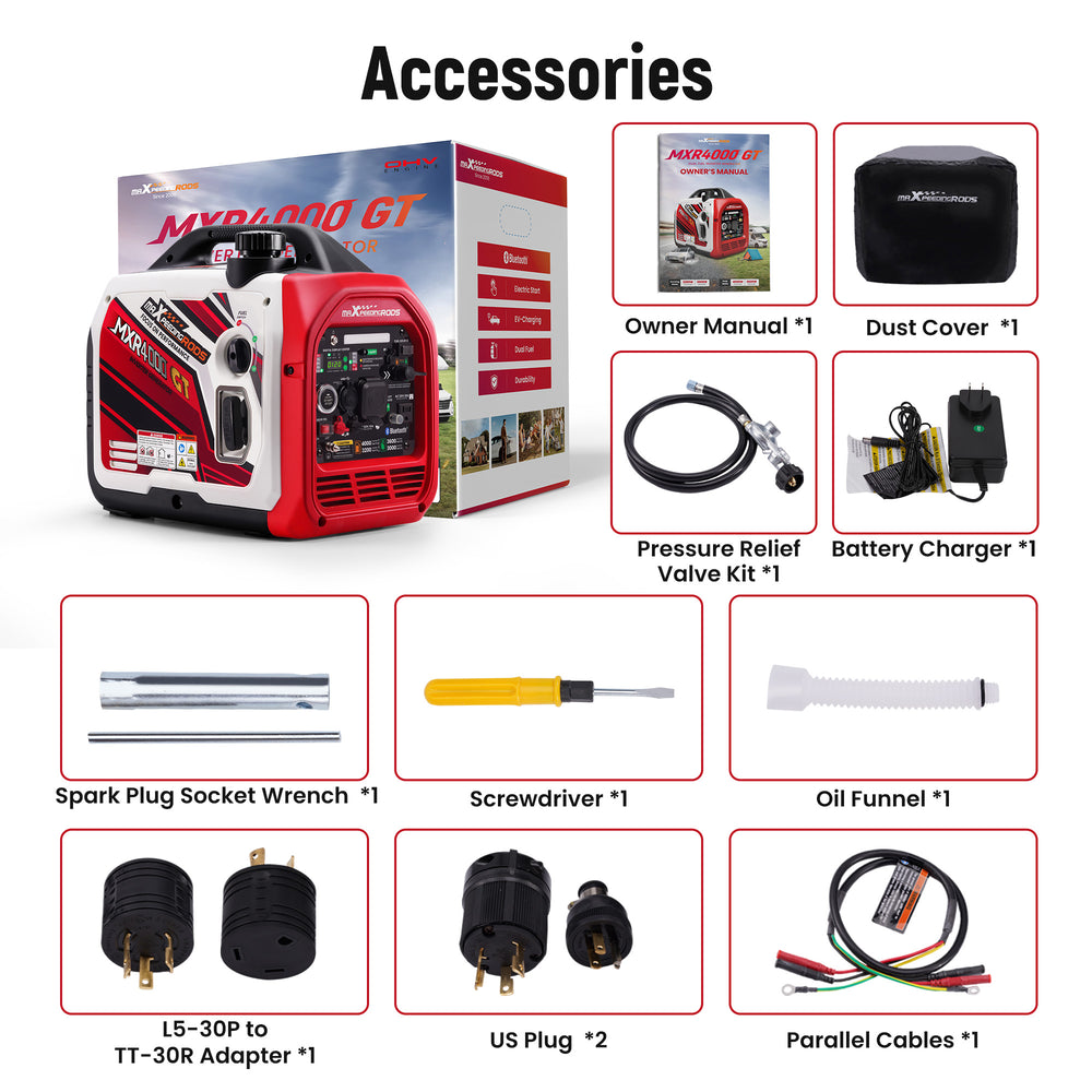 Maxpeedingrods MXR4000GT-US Dual Fuel Inverter Generator 3200W/4000W Low THD Parallel RV Ready CO Alert Bluetooth Control New