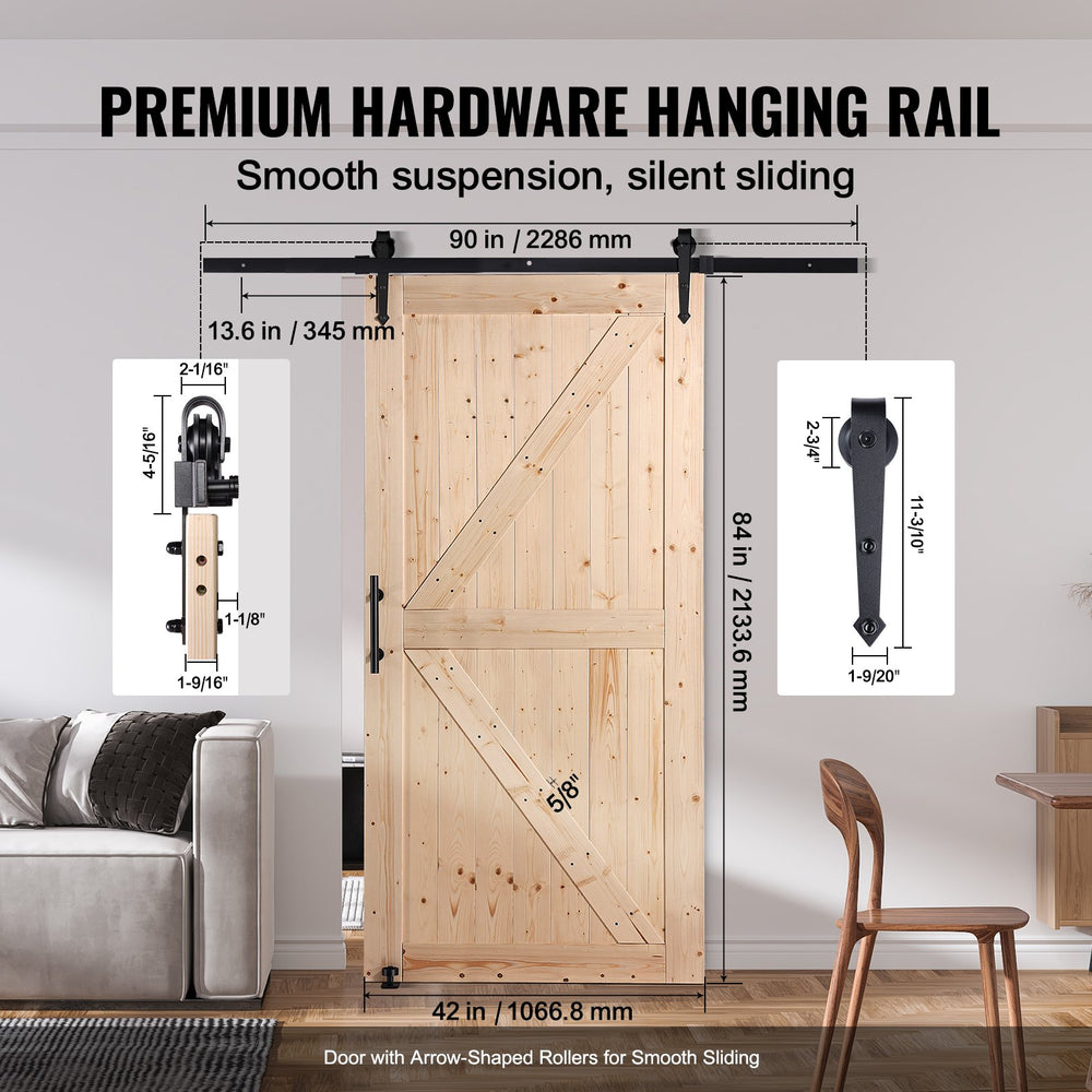 Vevor Barn Door and Hardware Kit 42" x 84" Smooth and Quiet Wood Sliding Door Kit New