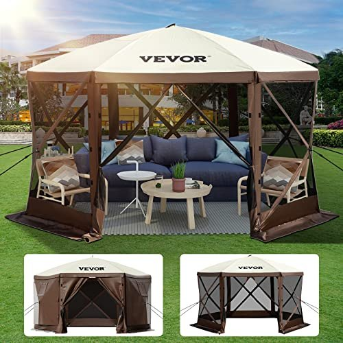 Vevor Camping Gazebo Tent 10' x 10' 6 Sided Pop Up Canopy Screen For 8 People With Storage Bag New