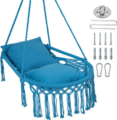 Costway Macrame Hammock Swing Chair w/ 2 Removable Cushions 31864954 New
