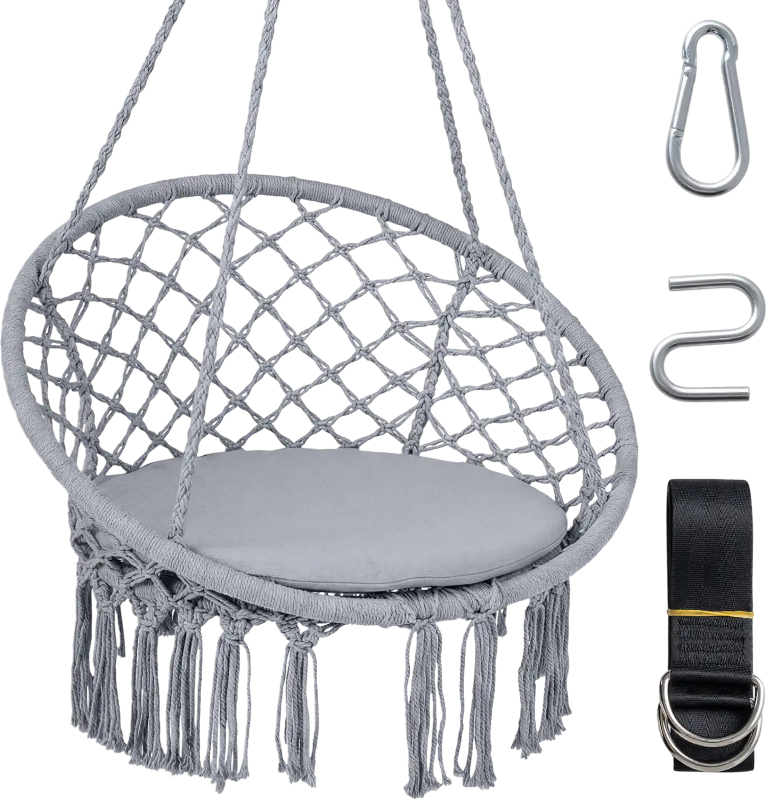 Costway Macrame Hammock Swing Chair w/ Round Seat Cushion 29297917 New