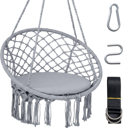 Costway Macrame Hammock Swing Chair w/ Round Seat Cushion 29297917 New