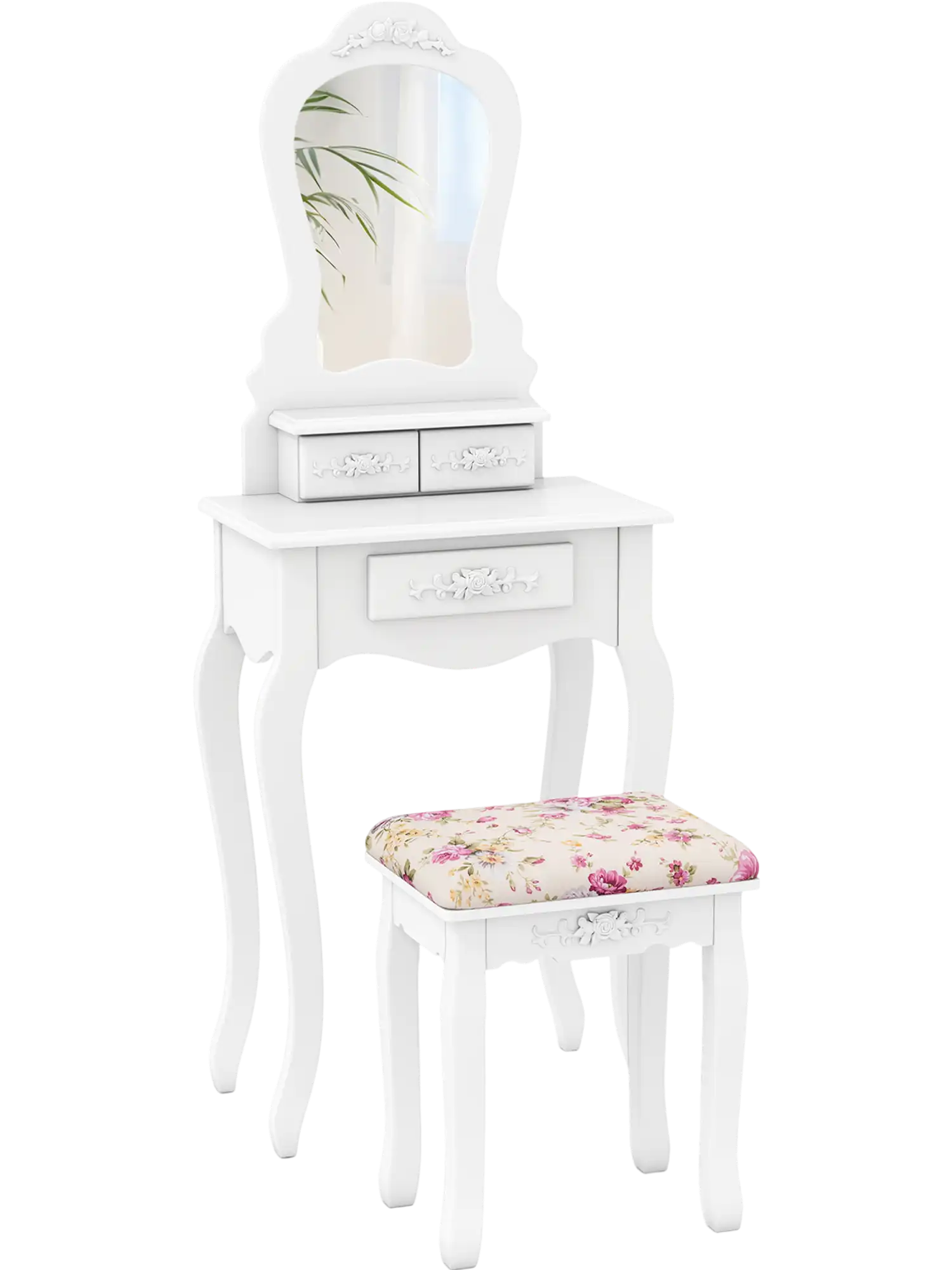 Costway Makeup Vanity Dressing Table Bench 3 Drawers Cushioned Stool 48365102 New