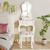 Makeup dressing table with removable mirror, three drawers, and cushioned stool in white for elegant home decor.