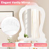 Elegant vanity mirror with floral pattern, unique shape, and high definition, perfect for makeup application.