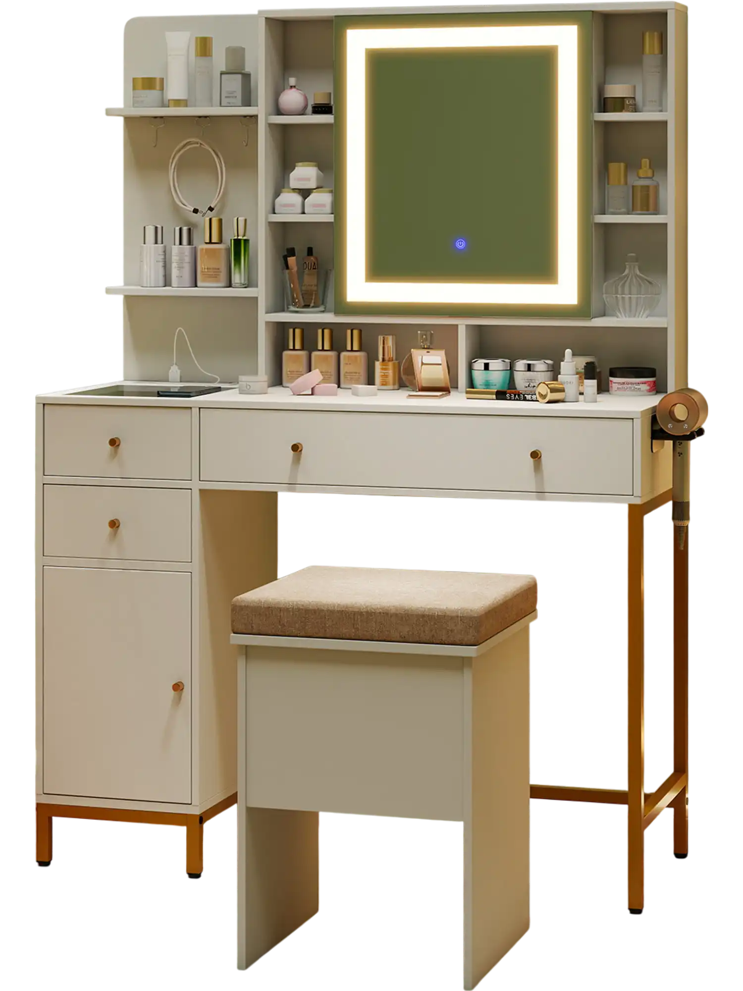 Costway Makeup Vanity Dressing Table Stool Set White 3 Lighting Modes Cabinet 64129357 New