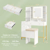 Makeup dressing table set in white with 3 lighting modes, storage drawers, and cushioned stool for beauty routines.