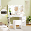 Hair dryer stand on white makeup table set, featuring adjustable brightness and modern design for convenient styling.