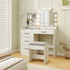 Makeup Vanity Desk Dressing Table and Stool Set with Mirror and Lights-White - Gallery View 1 of 10