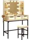 Bedroom makeup vanity desk with Hollywood mirror, 10 bulbs, and 3 pull-out drawers for organized beauty essentials.