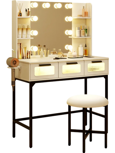 Costway Makeup Vanity Desk Hollywood Mirror Lights White 16984572 New