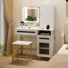 Side view of the modern makeup vanity desk with a stylish white finish, adjustable LED mirror, and organized storage.