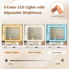 Modern makeup vanity desk set featuring a mirror with 3-color adjustable LED lights for customized lighting.