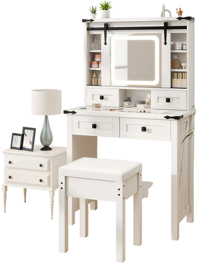 Costway Makeup Vanity Desk with Mirror Adjustable Storage Shelves White 453872961 New
