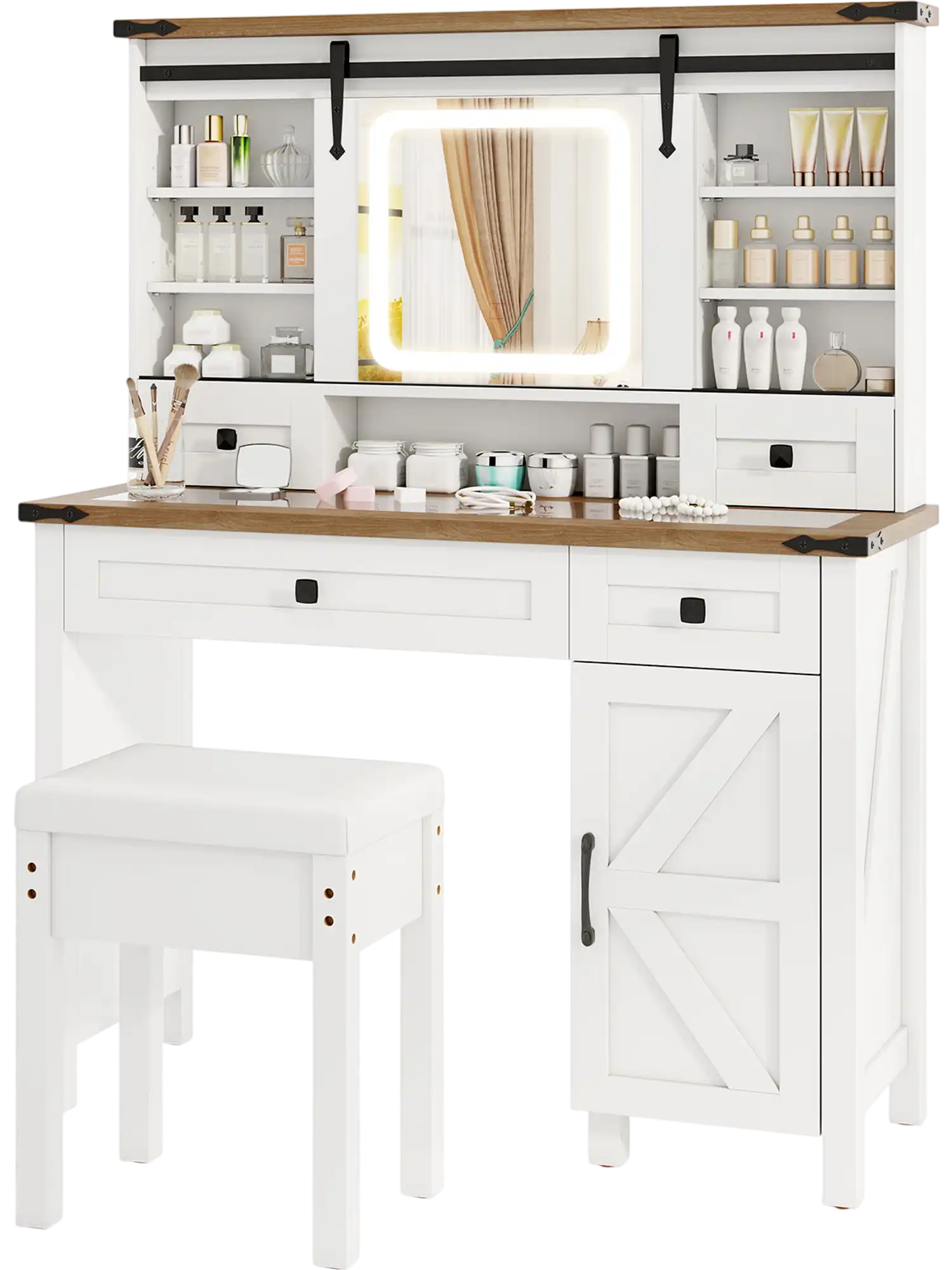 Costway Makeup Vanity Desk Mirror 3-Color Dimmable LED Lights 518672394 New