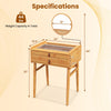 Bamboo makeup vanity table with movable mirror and two storage drawers, ideal for small spaces and stylish organization.