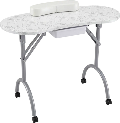 Costway Foldable Portable Manicure Table w/ Drawer Casters Cushion 07865231 New